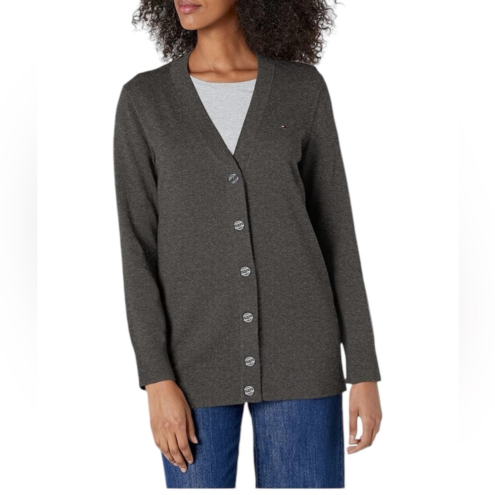 Tommy Hilfiger Womens grey Adaptive Cardigan Sweater Button up front Med…